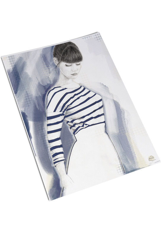 Danseuse affiche dessin de femme en pull rayé et jupe blanche