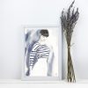 Danseuse dessin de femme en pull rayé et jupe blanche dans un cadre blanc