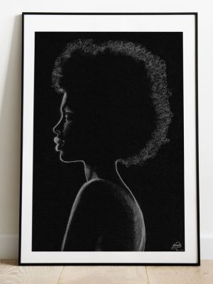 dessin ombre et lumière de femme afro de profil