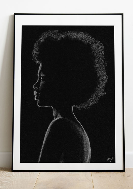 LUMIERE dessin ombre et lumière de femme afro de profil