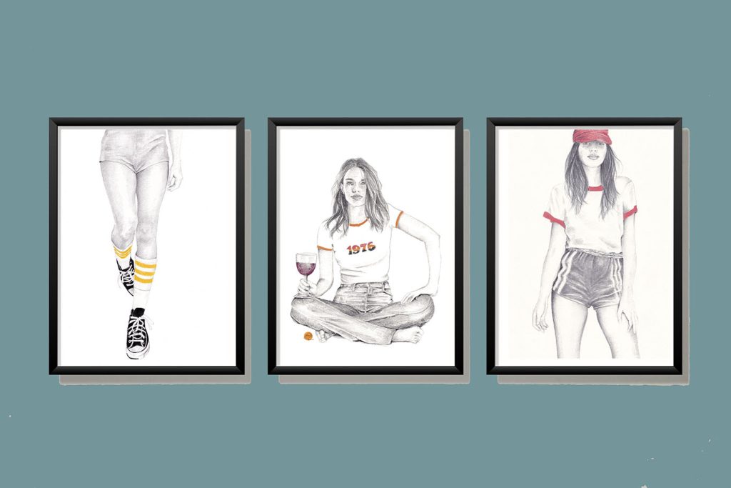 trois tableaux de femmes pour illustration de mode vintage des seventies