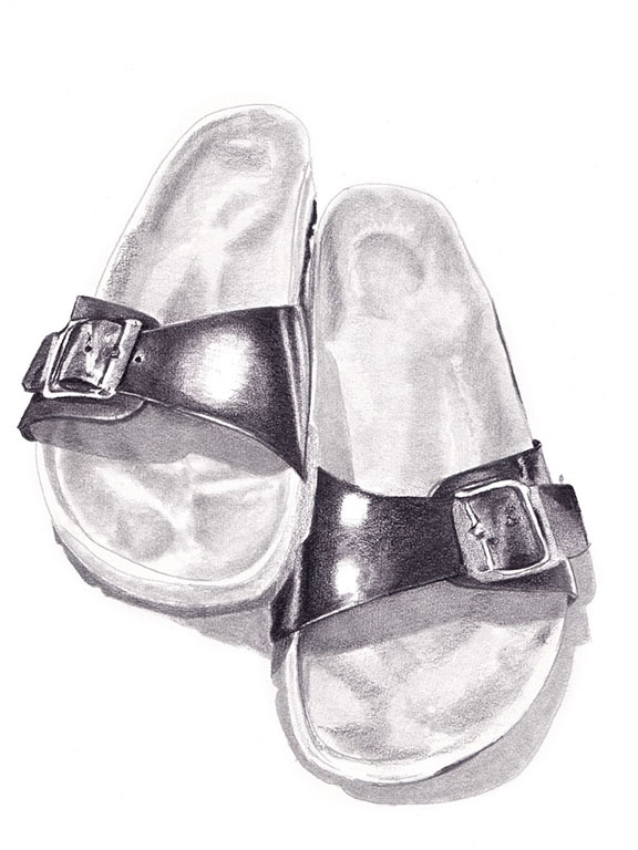 dessin au crayon de sandales vernies noires