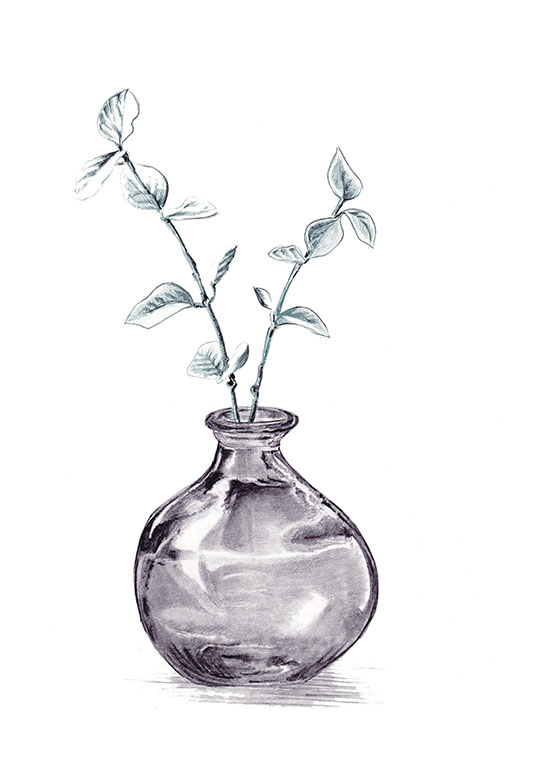 dessin au crayon d'un vase arrondi