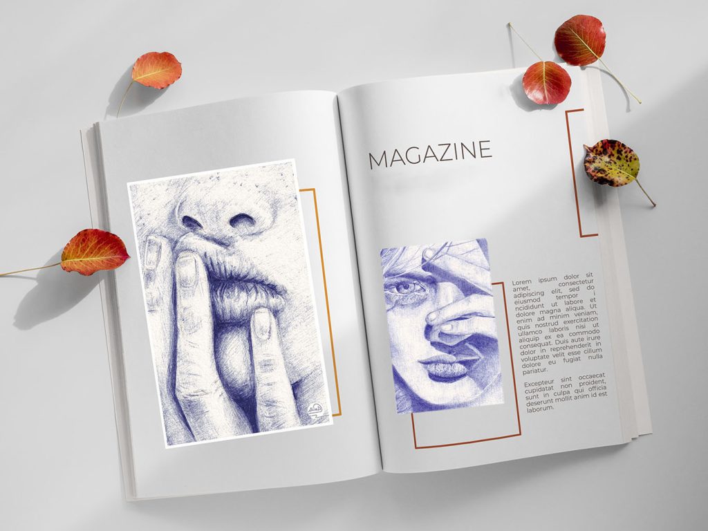 portraits sur double page de magazine