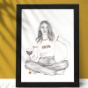 affiche dans cadre noir de femme dans un style vintage assise en tailleur