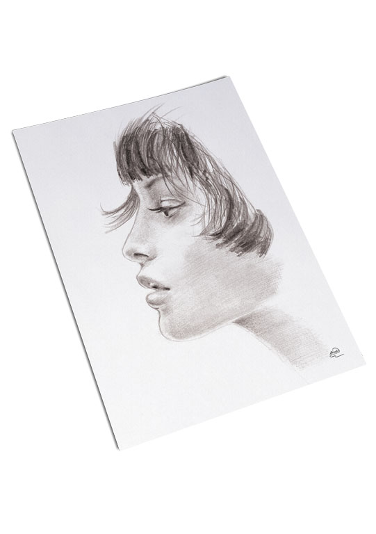 PROFIL affiche d'un portrait de femme de profil dessiné au crayon graphite