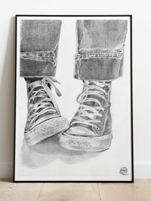 dessin au crayon d'une paire de Converse