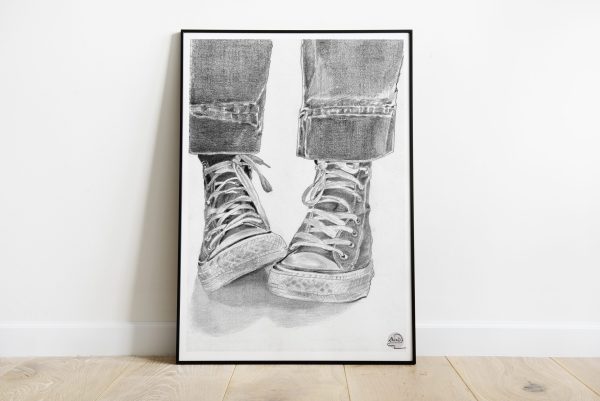 dessin au crayon d'une paire de Converse