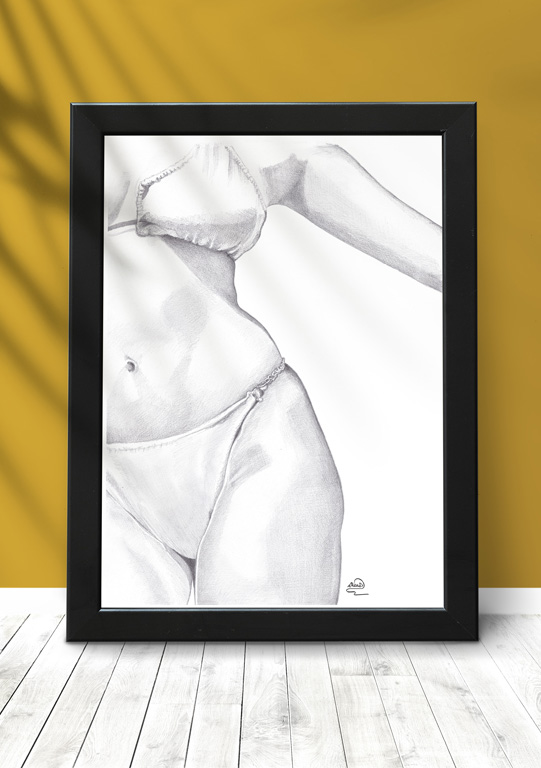 féminité courbes 3 dessin de femme en maillot dans un cadre noir