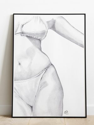 dessin noir et blanc de femme en maillot de bain