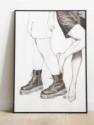 dessin au crayon de jambes féminines dans un cadre