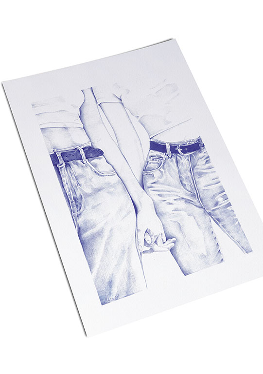 affiche d'un dessin au stylo bic de 2 femmes qui se tiennent la main